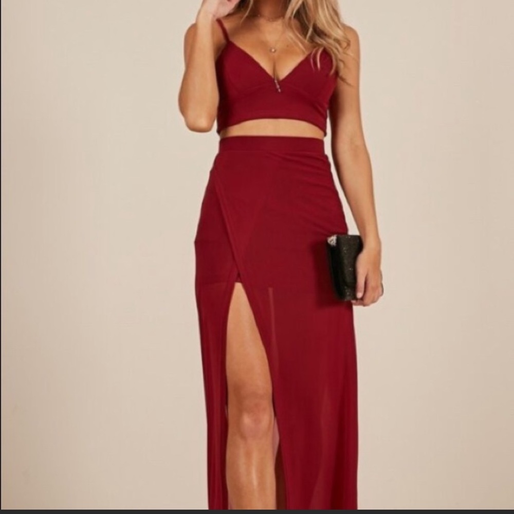 Showpo red two piece formal set